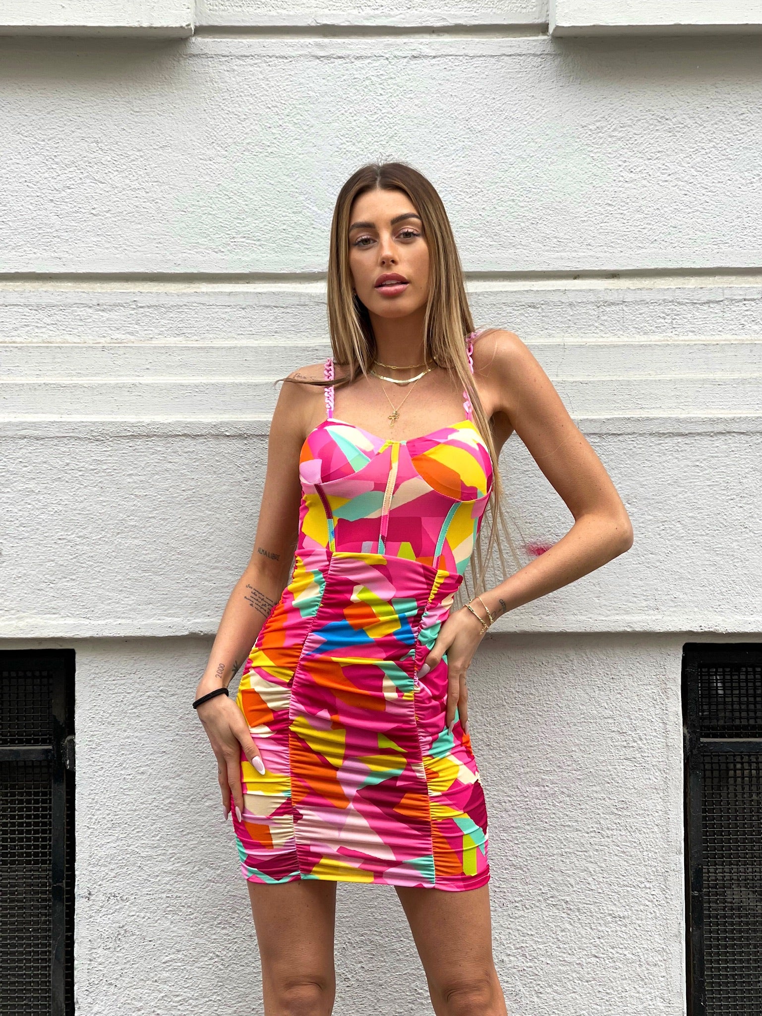 Abito geometrico spalline con catena - R.a. Boutique 