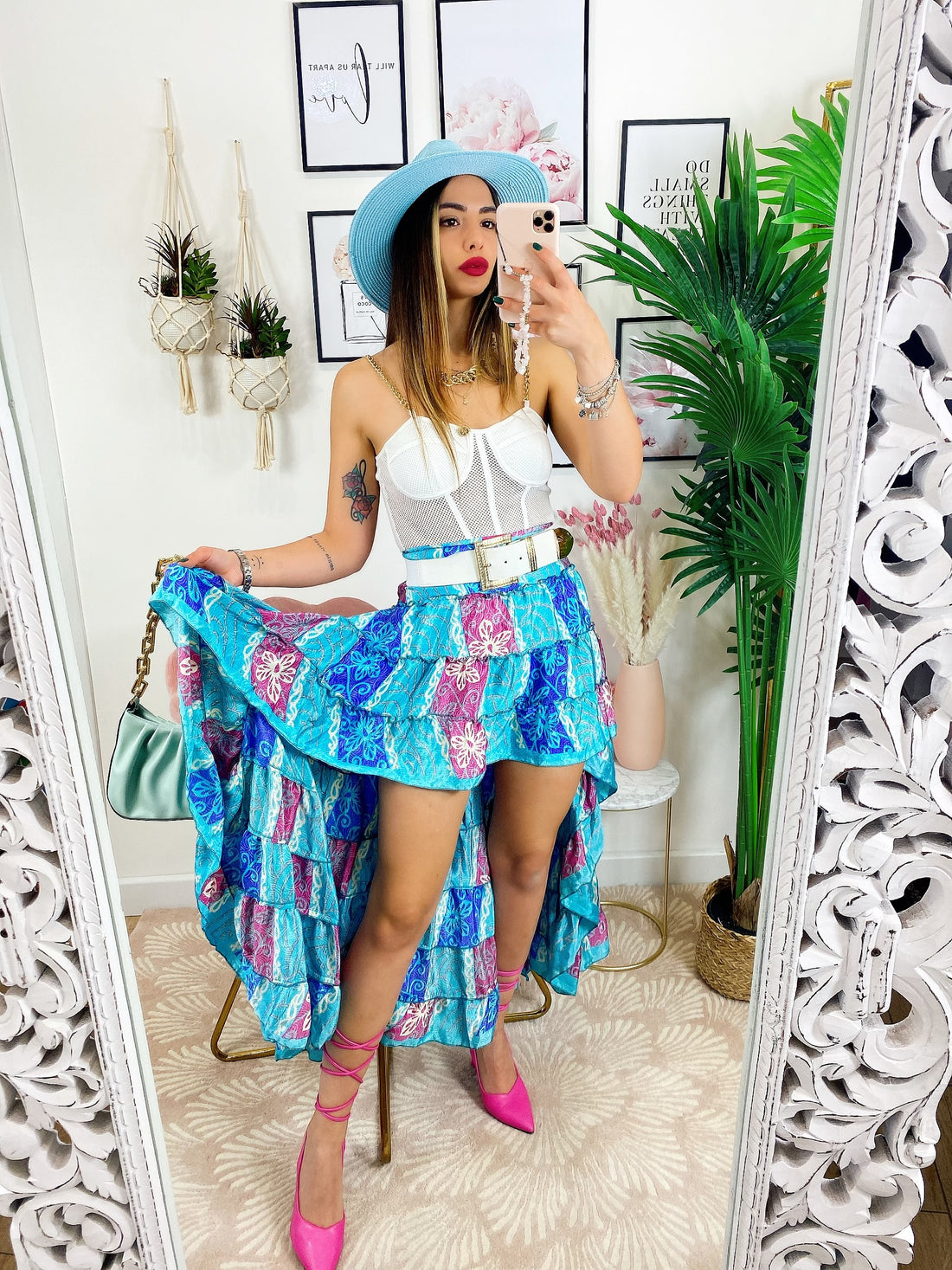 Gonna asimmetrica celeste Fuxia blu - R.a. Boutique 