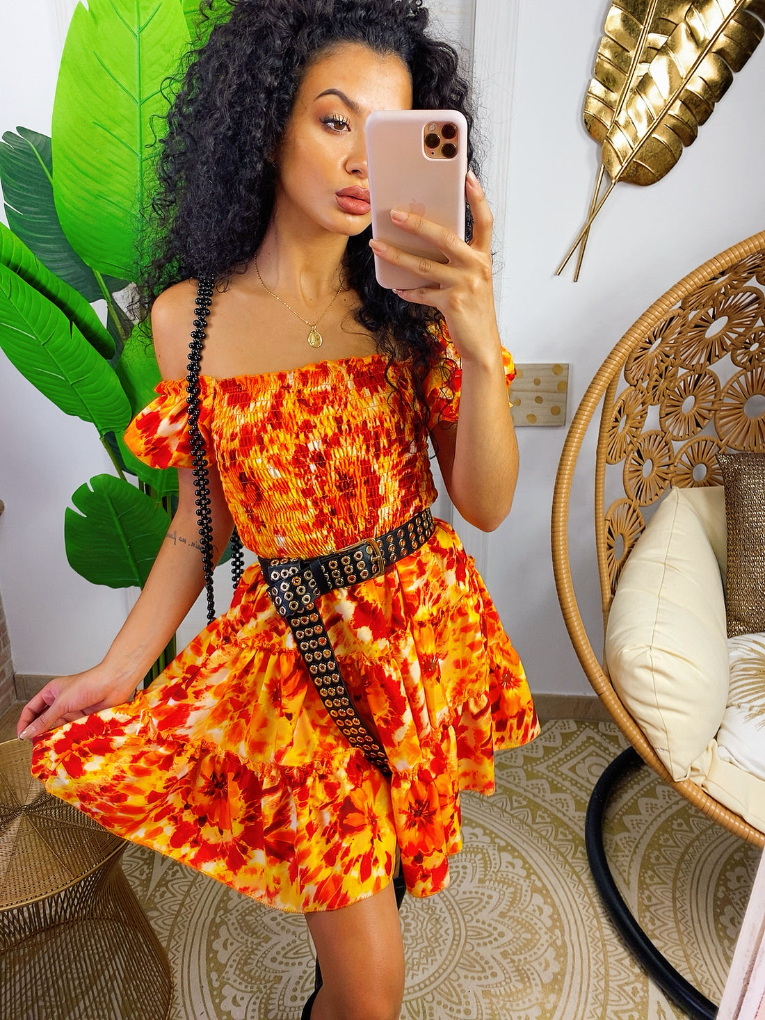 Abito a fiori gialli con scollo a barchetta - R.a. Boutique 