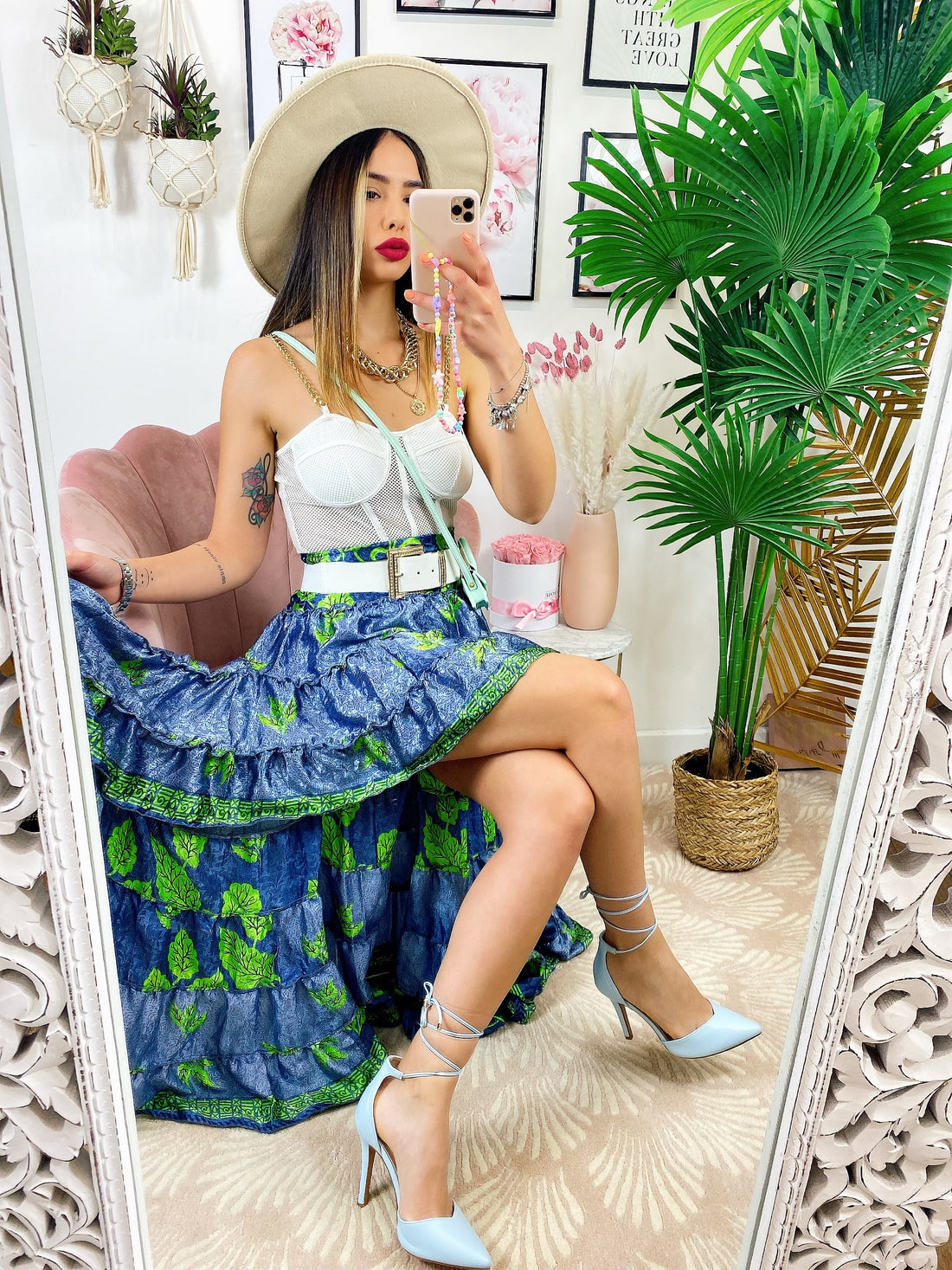 Gonna asimmetrica azzurra e verde acido - R.a. Boutique 