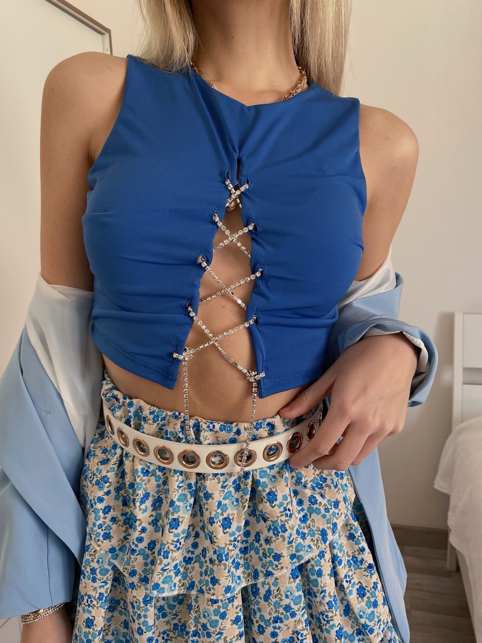 Top blu con punto luce - R.a. Boutique 