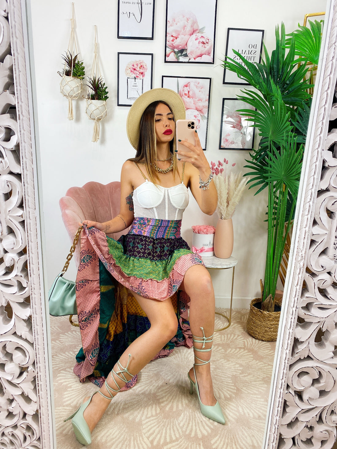 Gonna asimmetrica dettaglio verde - R.a. Boutique 