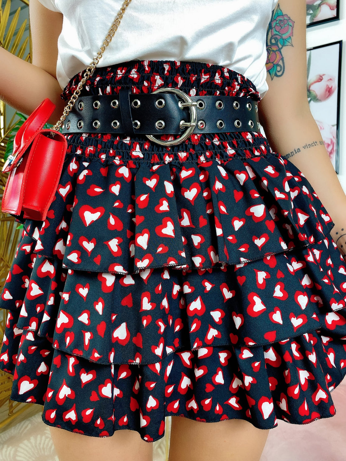 Gonna a balze nera con cuori - R.a. Boutique 