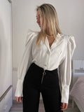 Camicia crop bianca con maniche a palloncino - R.a. Boutique 