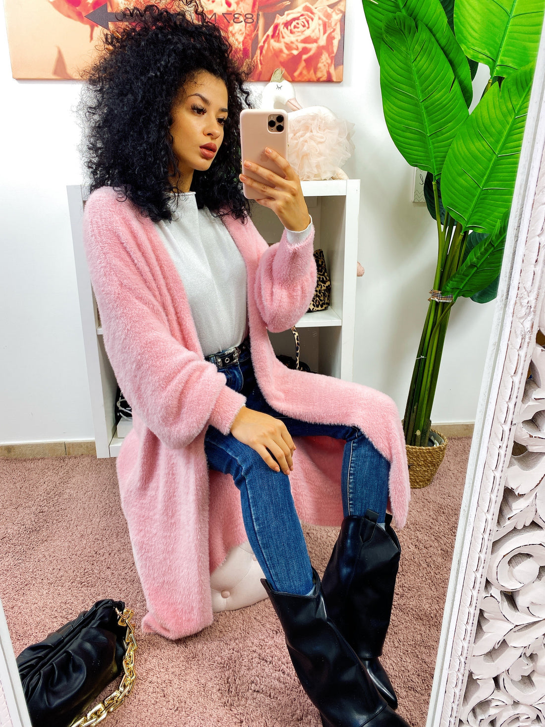 Cardigan lungo morbidissimo rosa - R.a. Boutique 