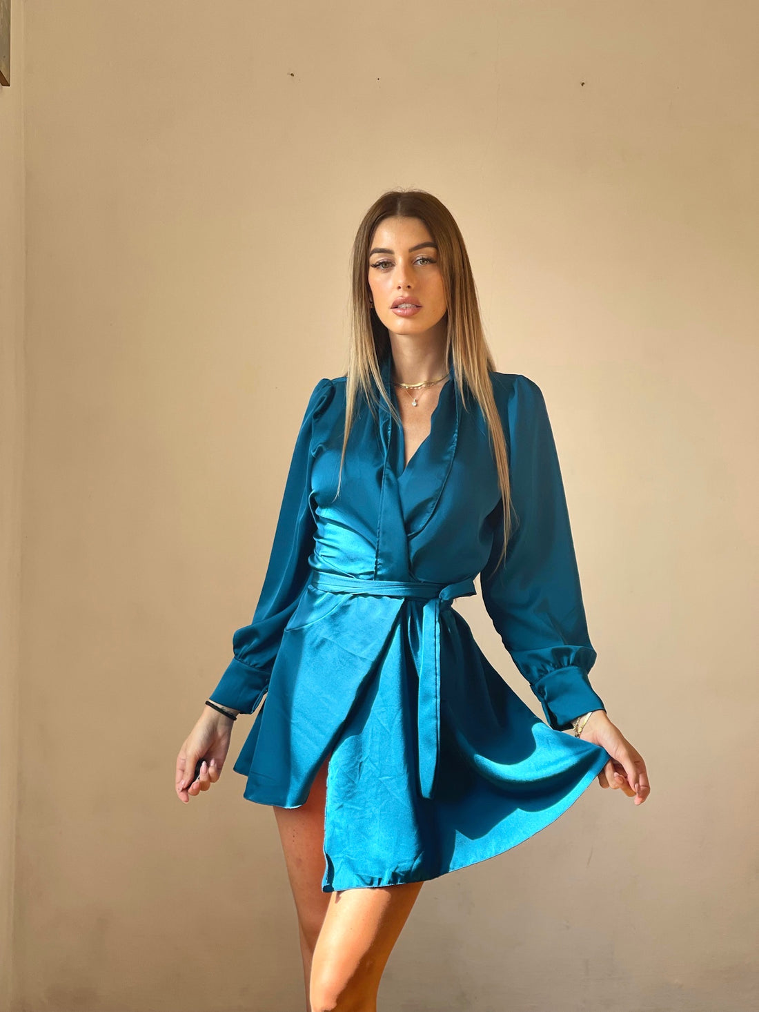 Abito in raso oceano - R.a. Boutique 