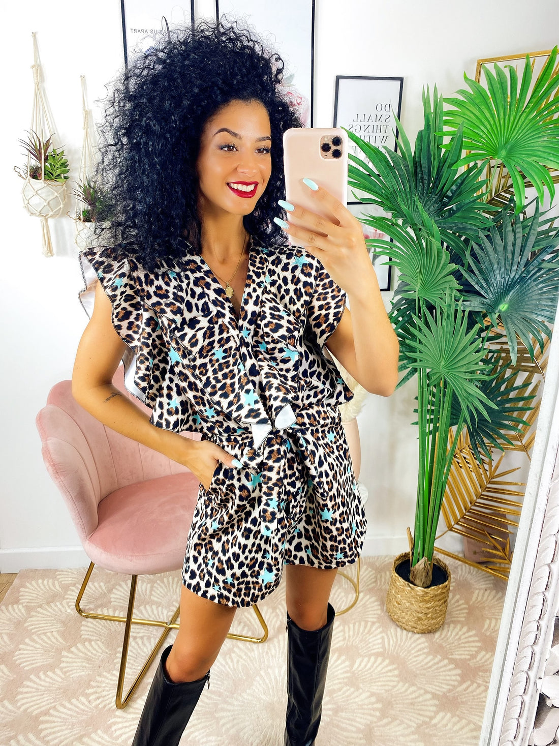 Tutina Maculata con scollo a V e voilant stelle celesti - R.a. Boutique 