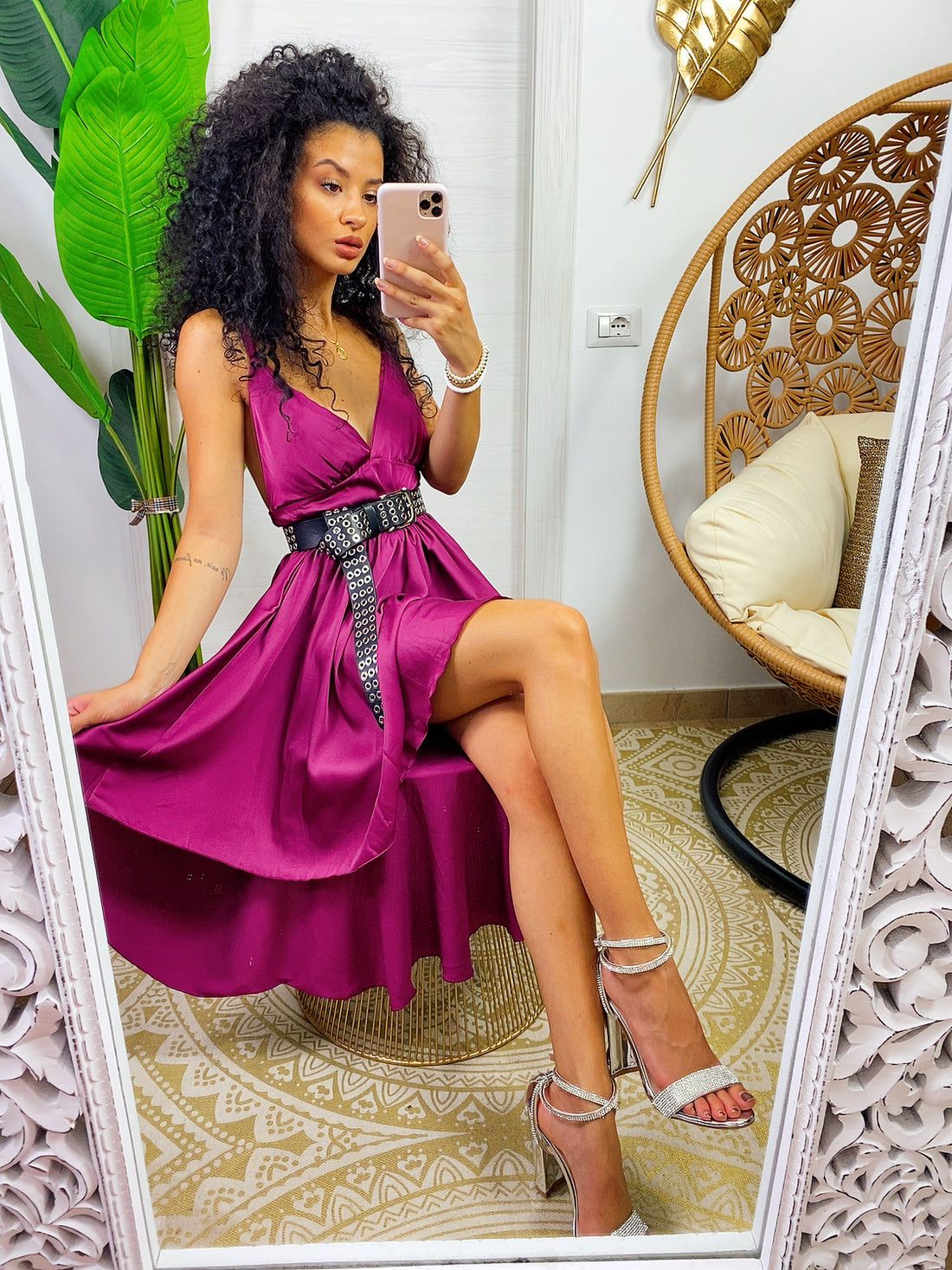 Abito in raso con gonna asimmetrica peonia - R.a. Boutique 