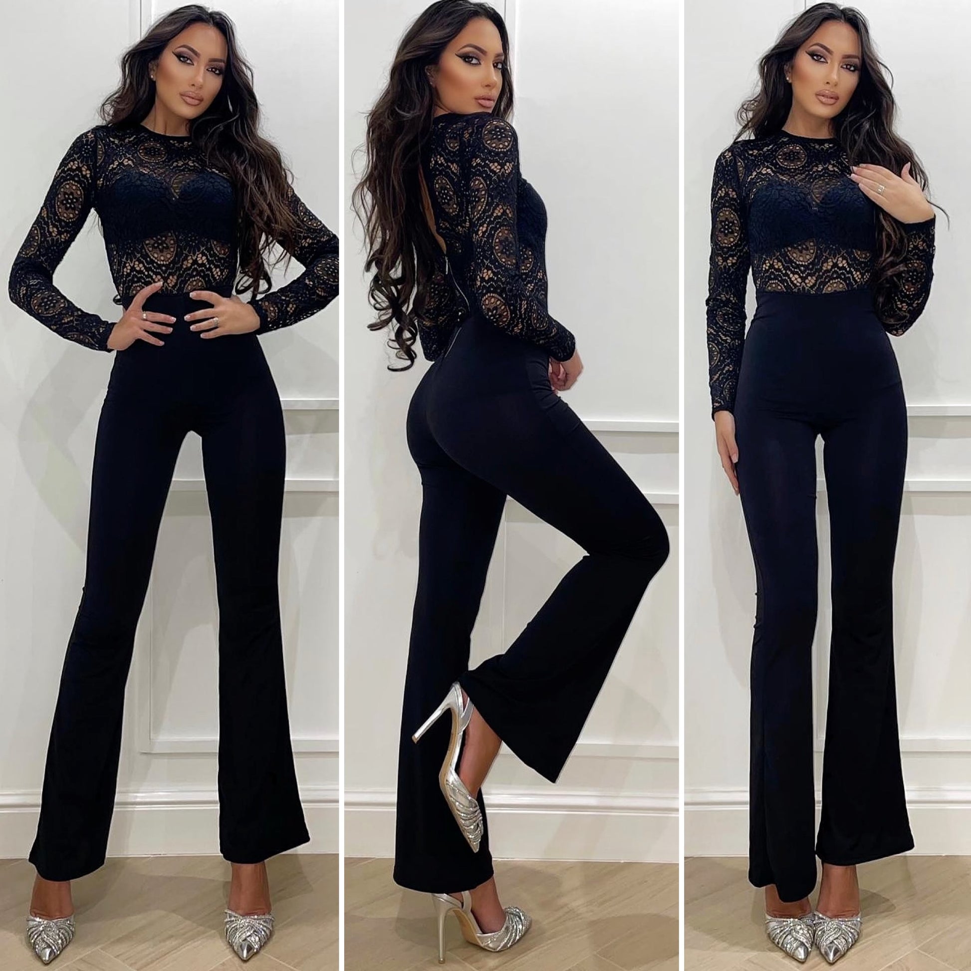 Tuta con corpino in pizzo nera - R.a. Boutique 