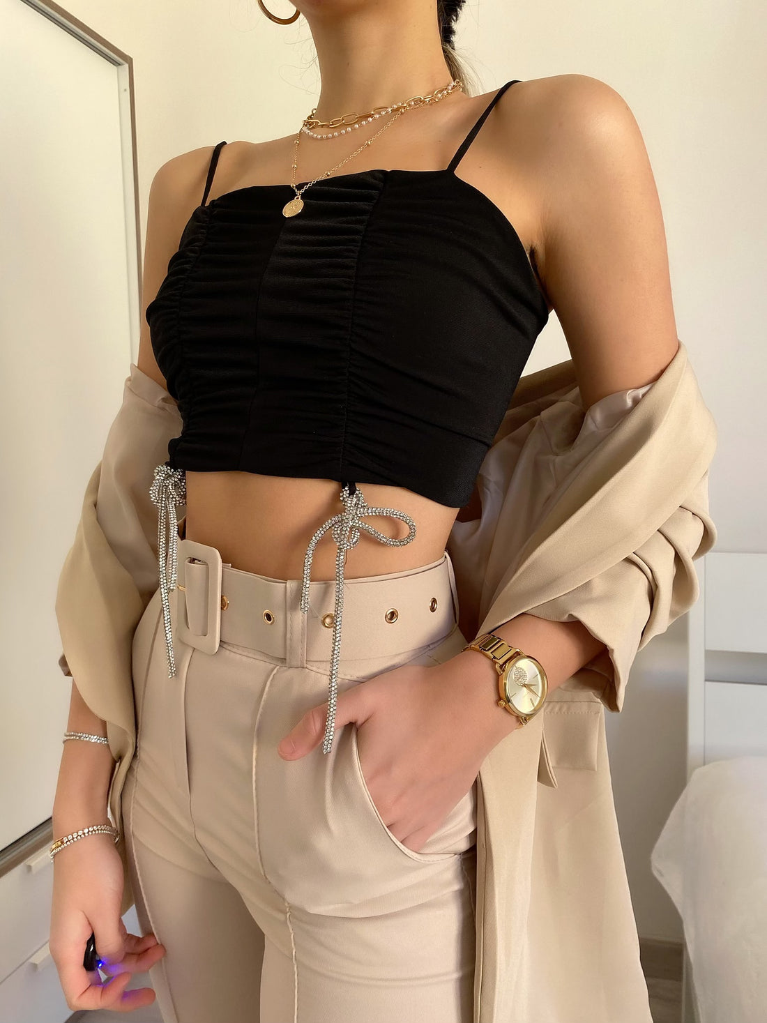 Top drappeggiato con fiocchetti - R.a. Boutique 