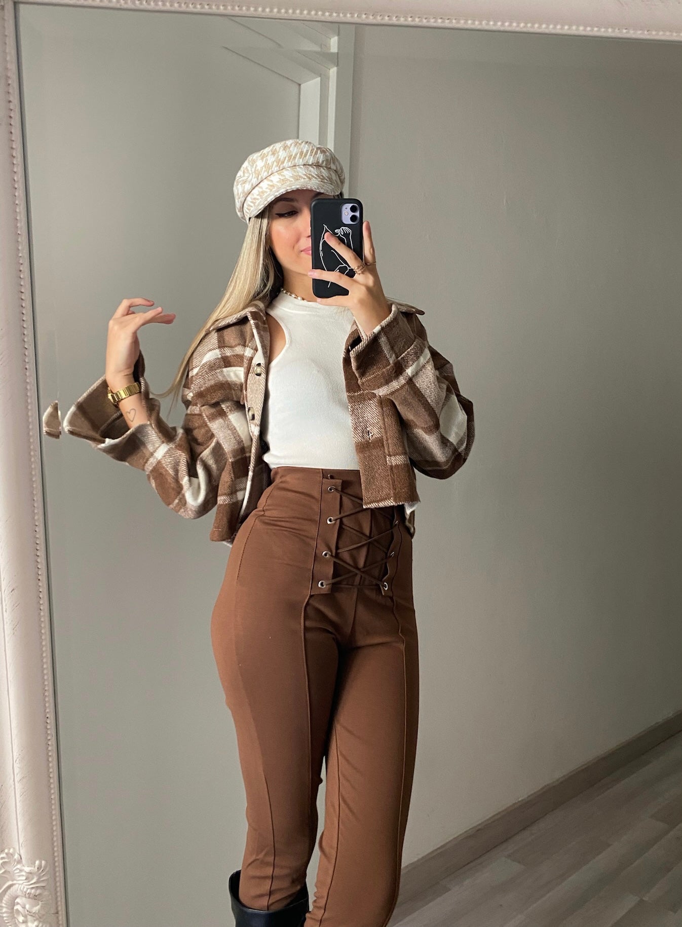 Giacchina crop check brown - R.a. Boutique 