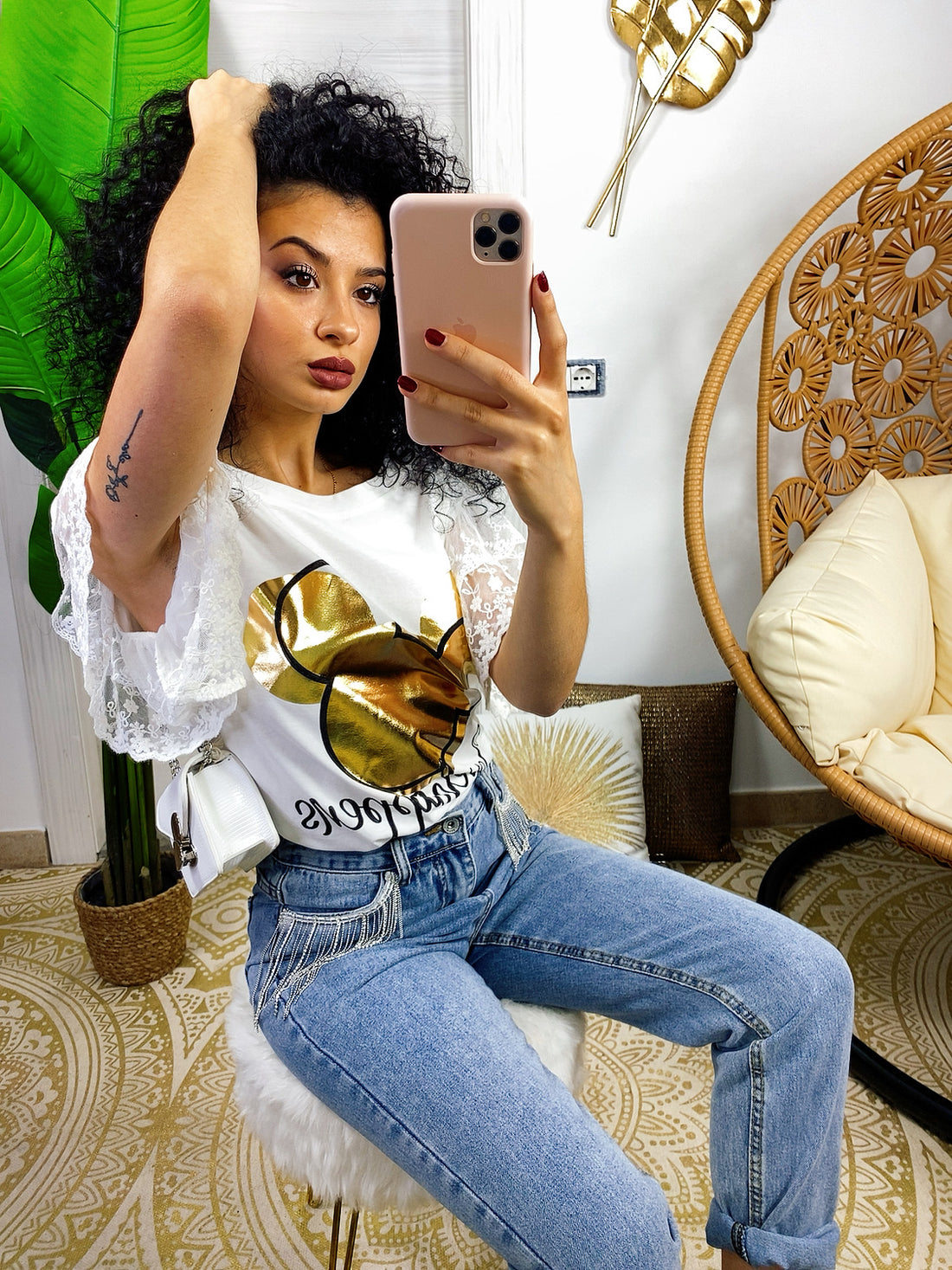 T-shirt con stampa oro - R.a. Boutique 