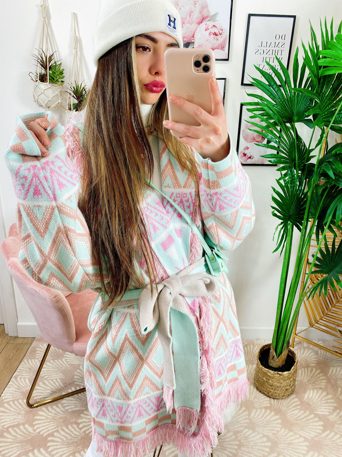 Cardigan con frange Verdeacqua e Rosa - R.a. Boutique 