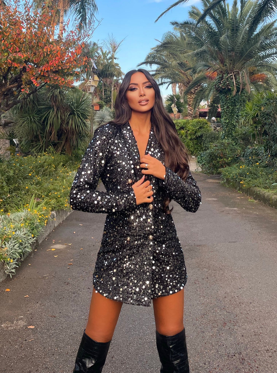 Blazer ad abito con paillettes nero silver - R.a. Boutique 