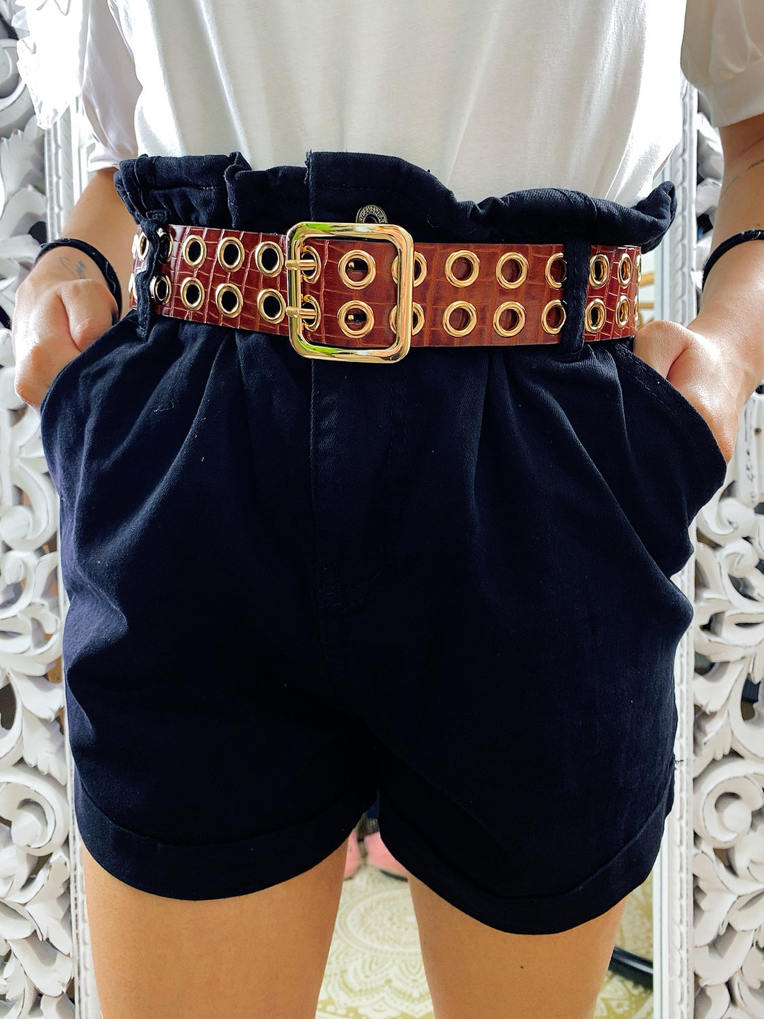 Short nero con elastico in vita - R.a. Boutique 