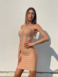 Abito bustier nude con strass - R.a. Boutique 