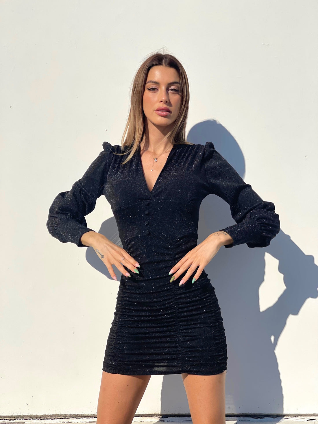 Abito glitter nero con bottoncini - R.a. Boutique 