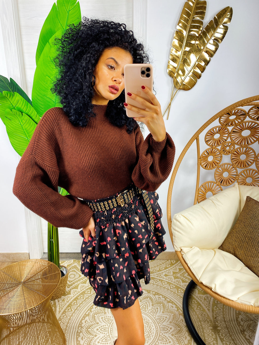 Maglione a collo alto manica ampia marrone - R.a. Boutique 