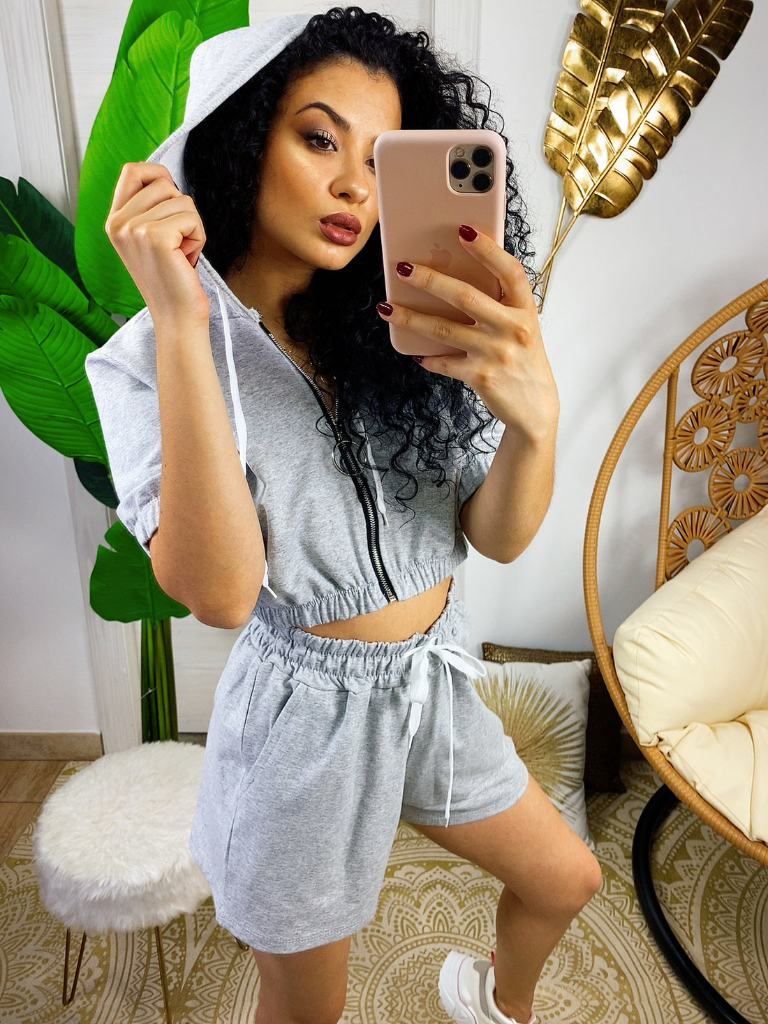 Completo sportivo maglia e pantaloncino grigio con zip - R.a. Boutique 