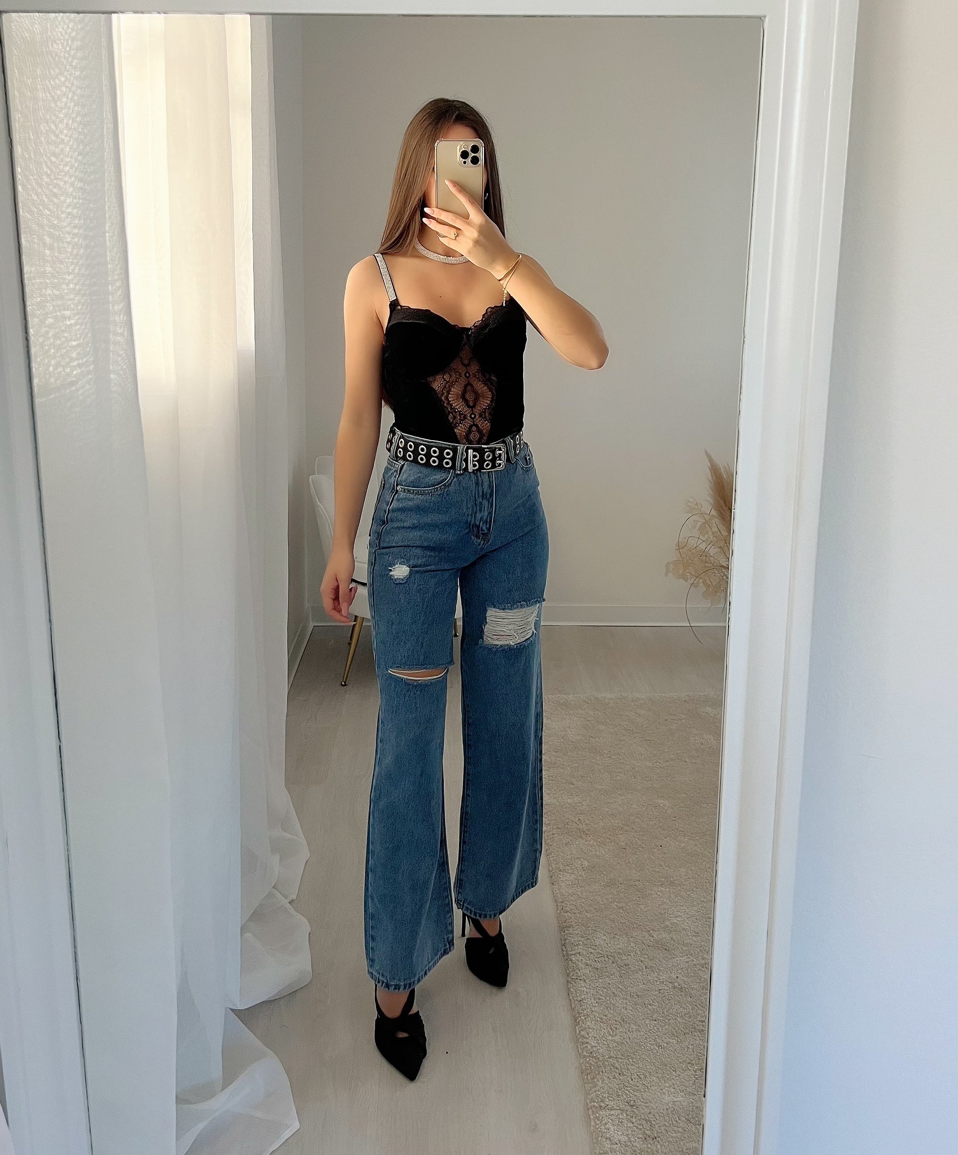 Body in pizzo con strass nero - R.a. Boutique 