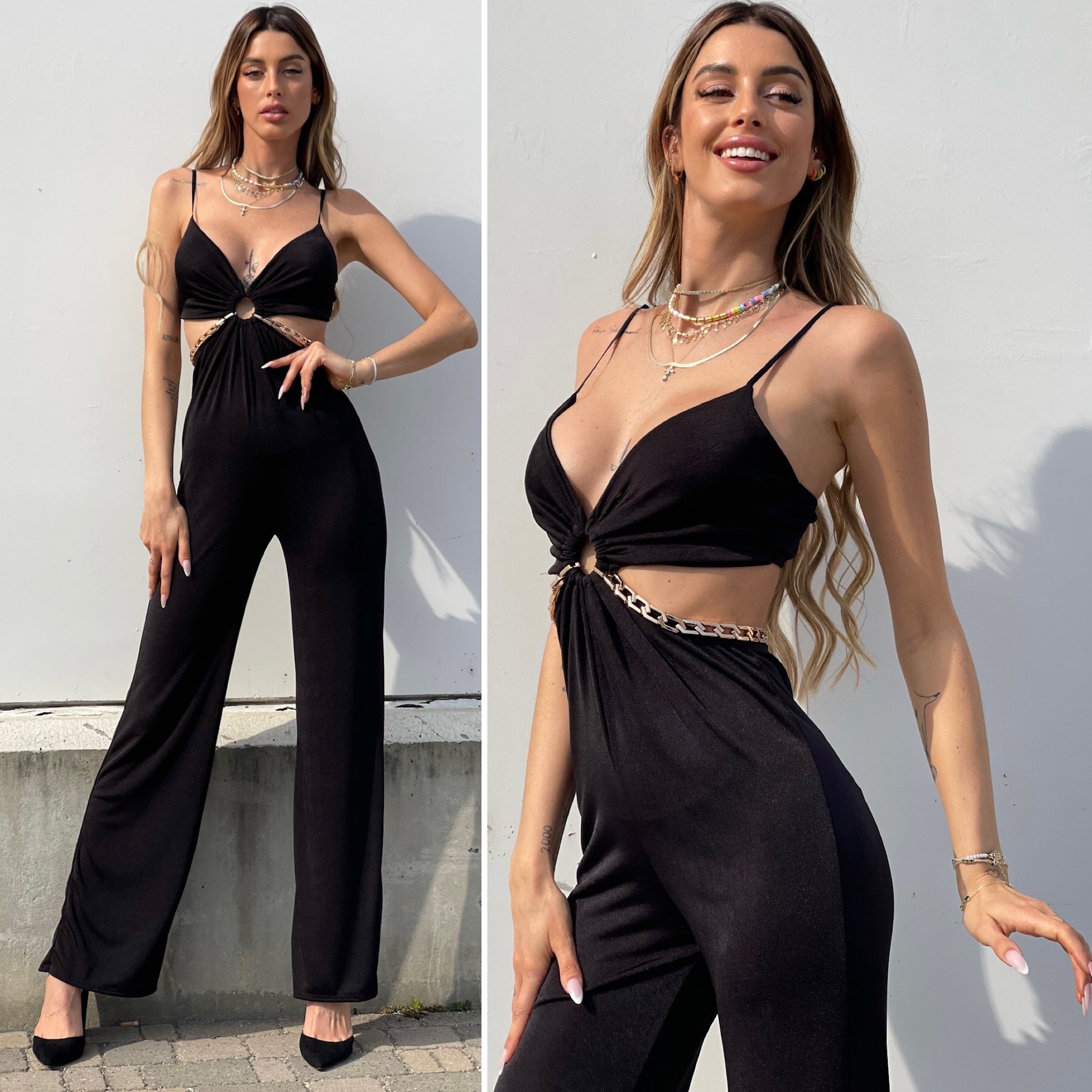 Tuta lunga nera con catena - R.a. Boutique 