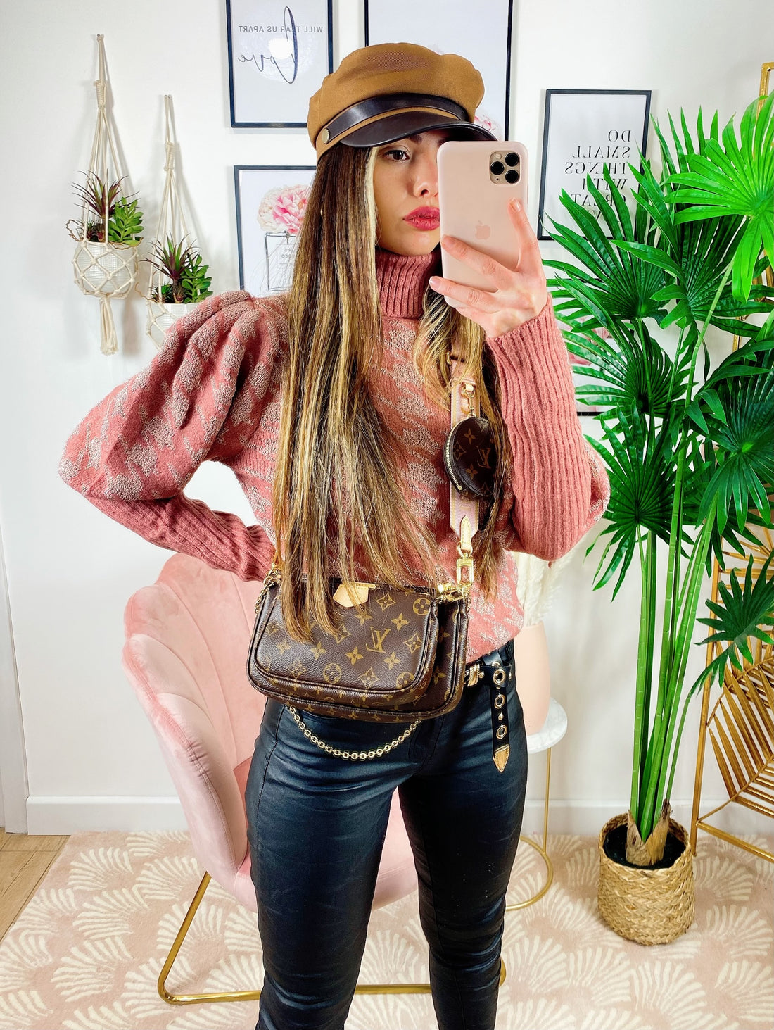 Maglione collo alto rosa e oro - R.a. Boutique 