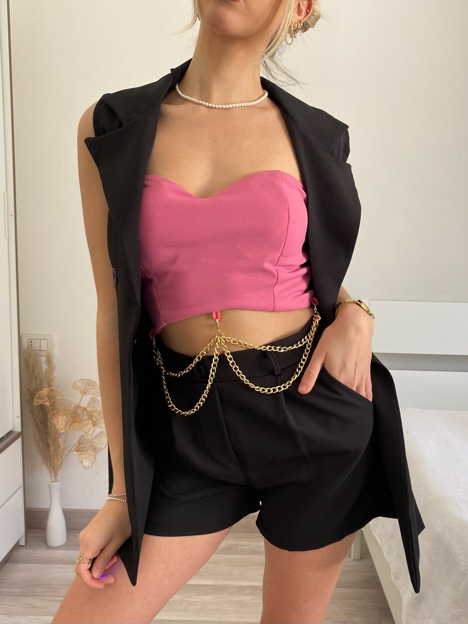 Top rosa con catene oro - R.a. Boutique 