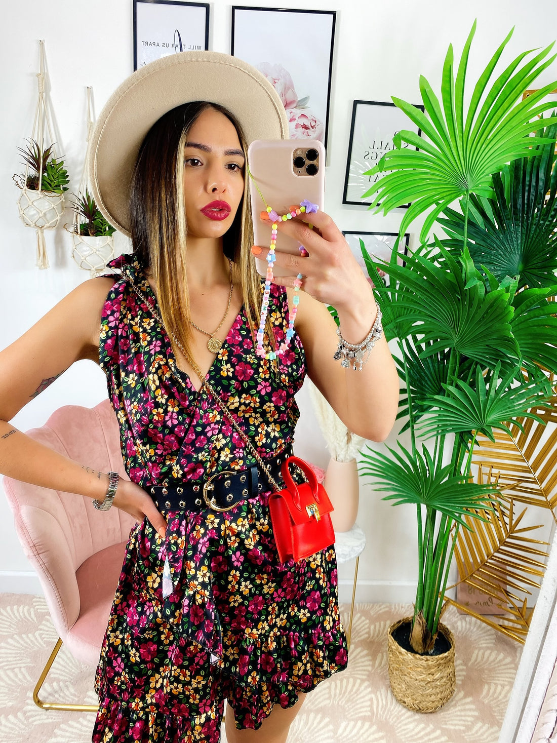 Abito a fiori chiusura a portafoglio nero - R.a. Boutique 