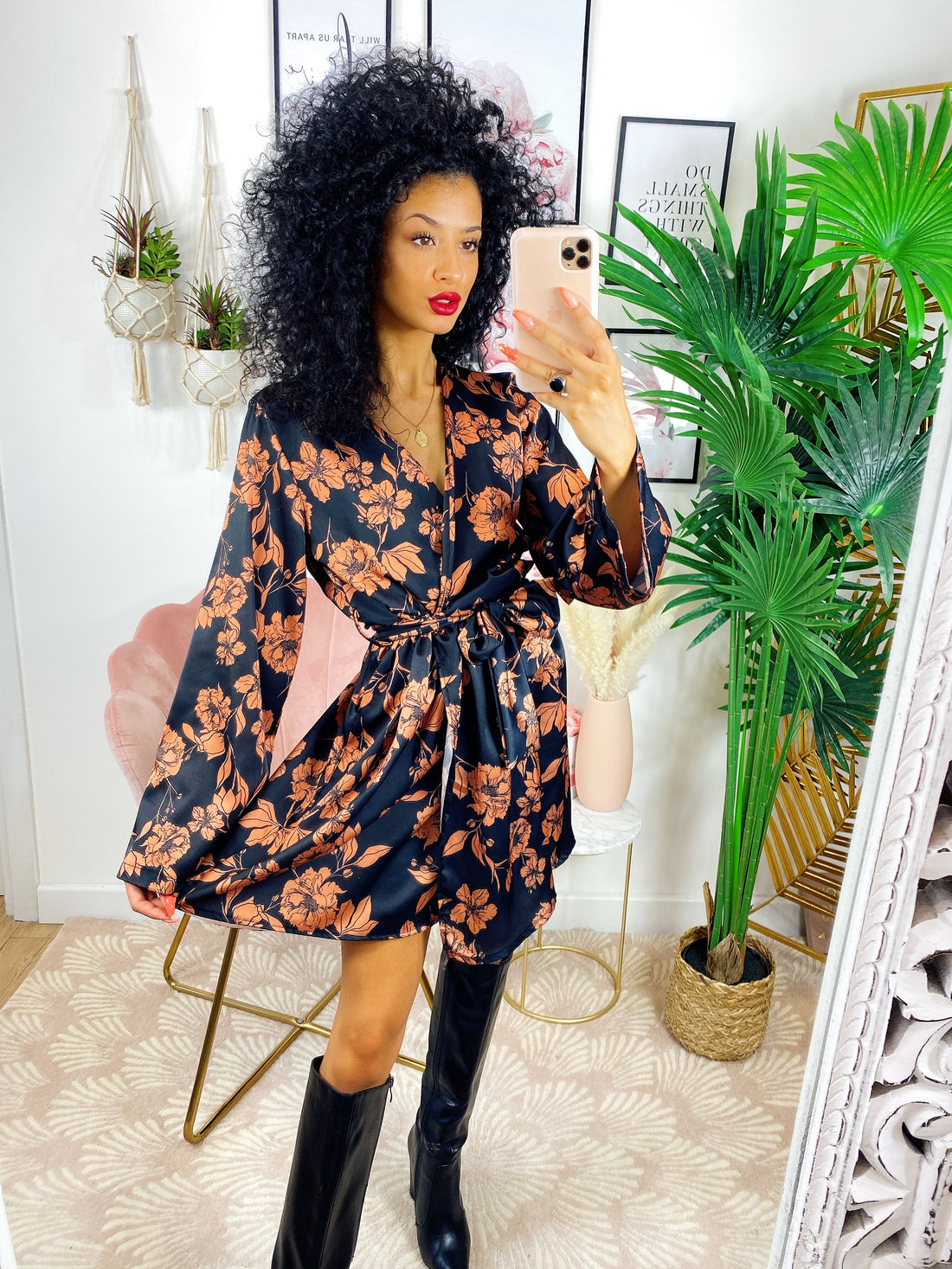 Abito a kimono fiori nude - R.a. Boutique 