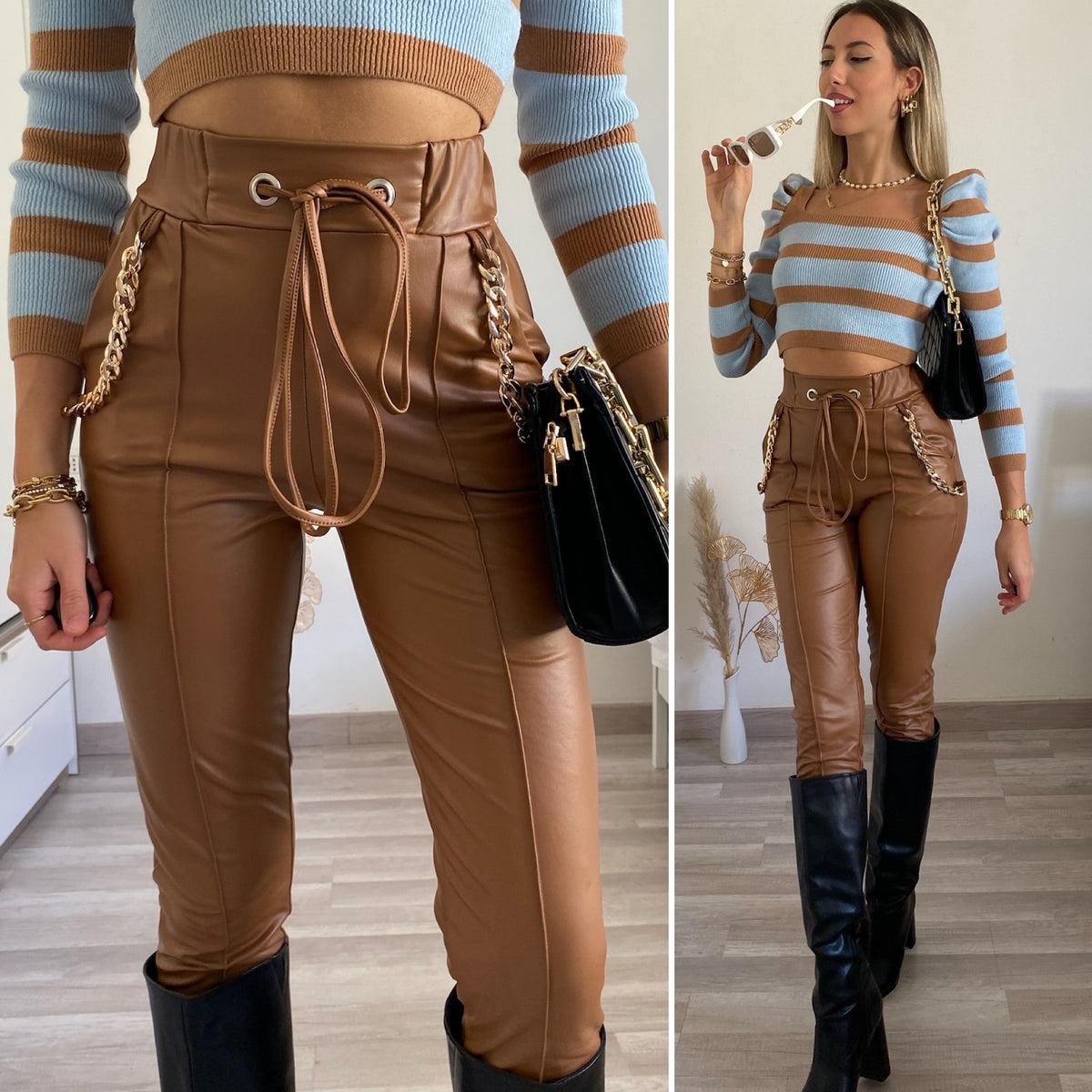 Camel on sale leather leggings