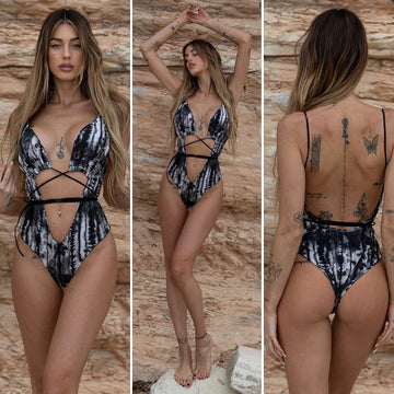 Body intero con incroci nero grigio - R.a. Boutique 