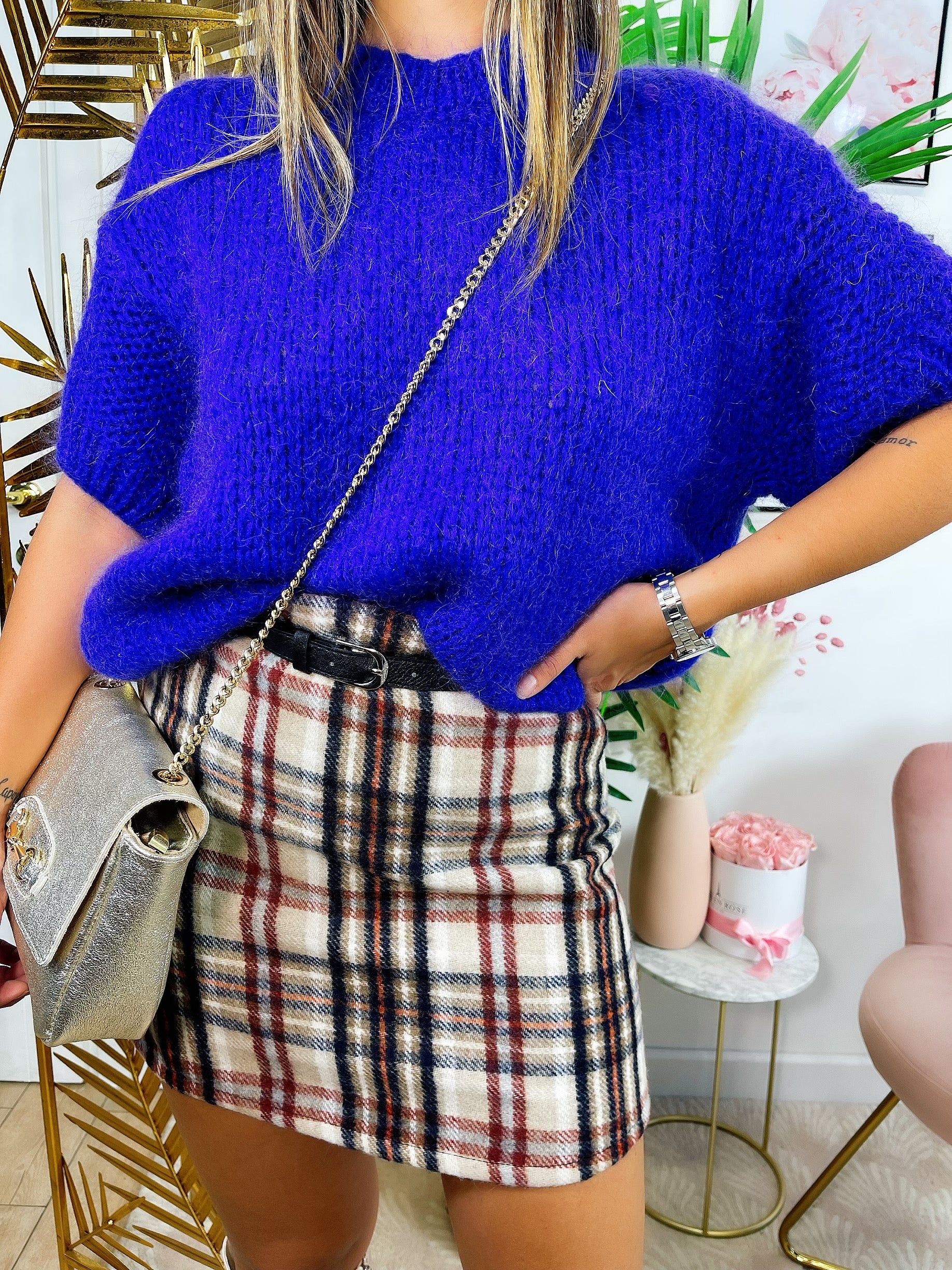 Maglioncino morbido con manica a palloncino Blu - R.a. Boutique 