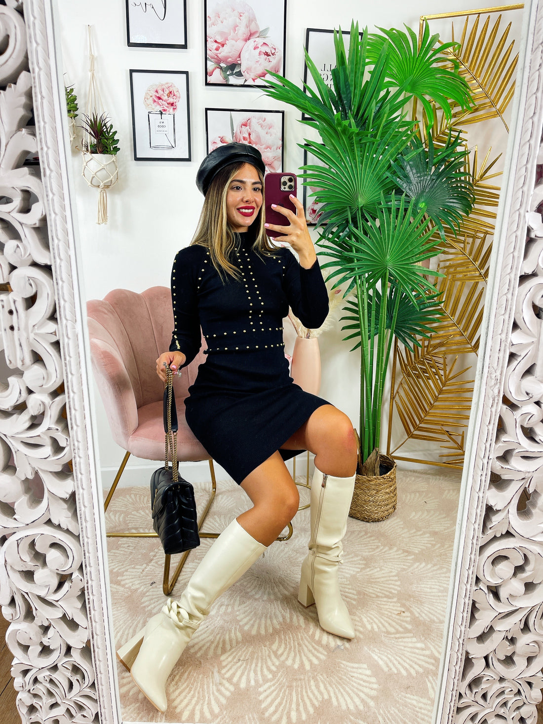 Abito in maglia con borchie oro base nera - R.a. Boutique 