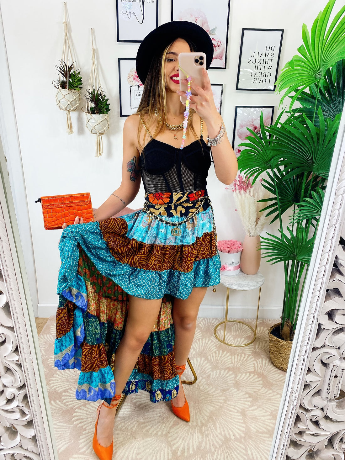 Gonna asimmetrica azzurra e Camel - R.a. Boutique 