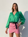 Body in raso scollo a V verde smeraldo - R.a. Boutique 