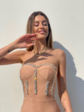Abito bustier nude con strass - R.a. Boutique 