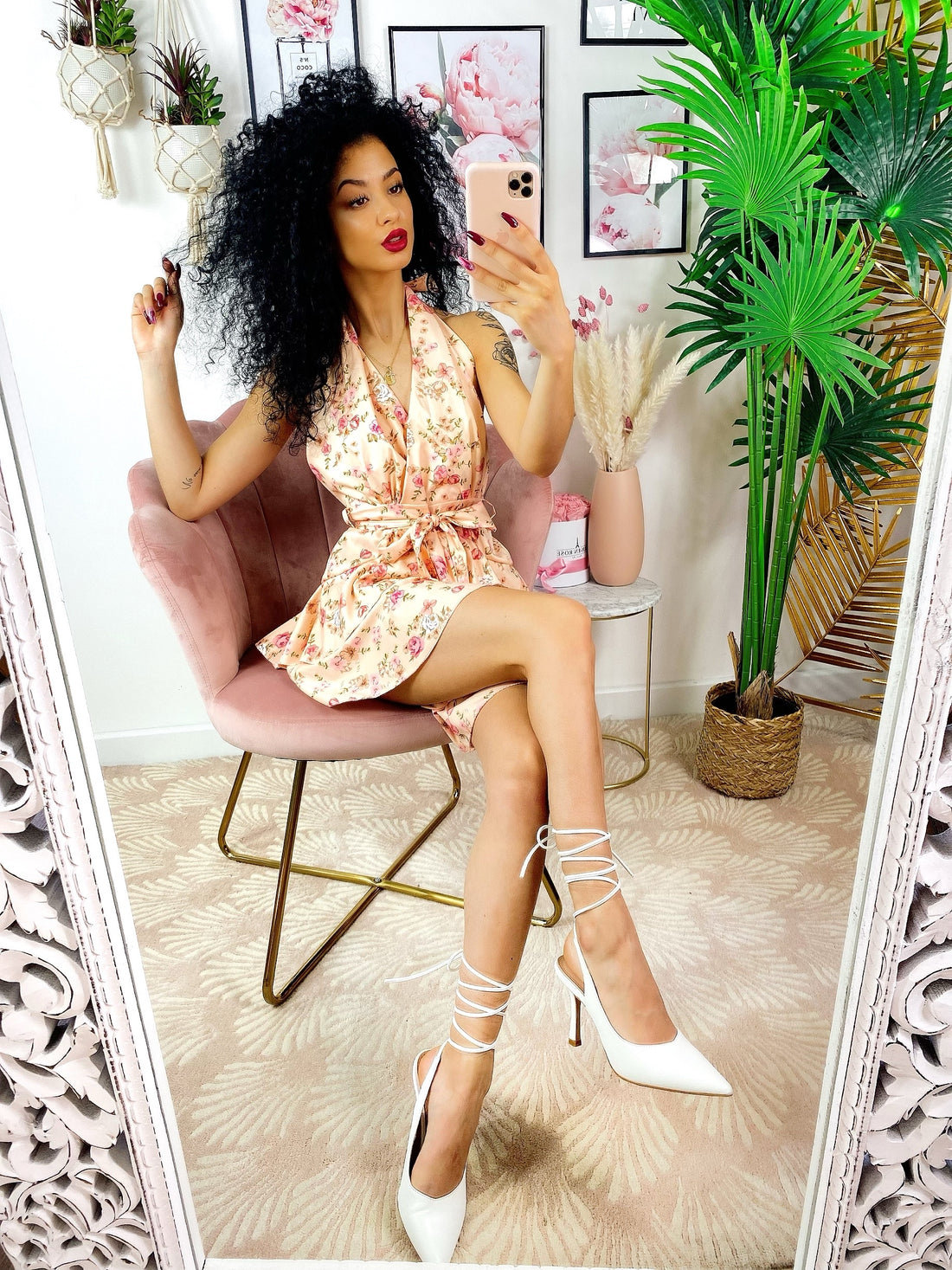 Tutina a fiori rosa con cintura - R.a. Boutique 