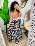 Maxi gonna in raso con fiori multicolore - R.a. Boutique 