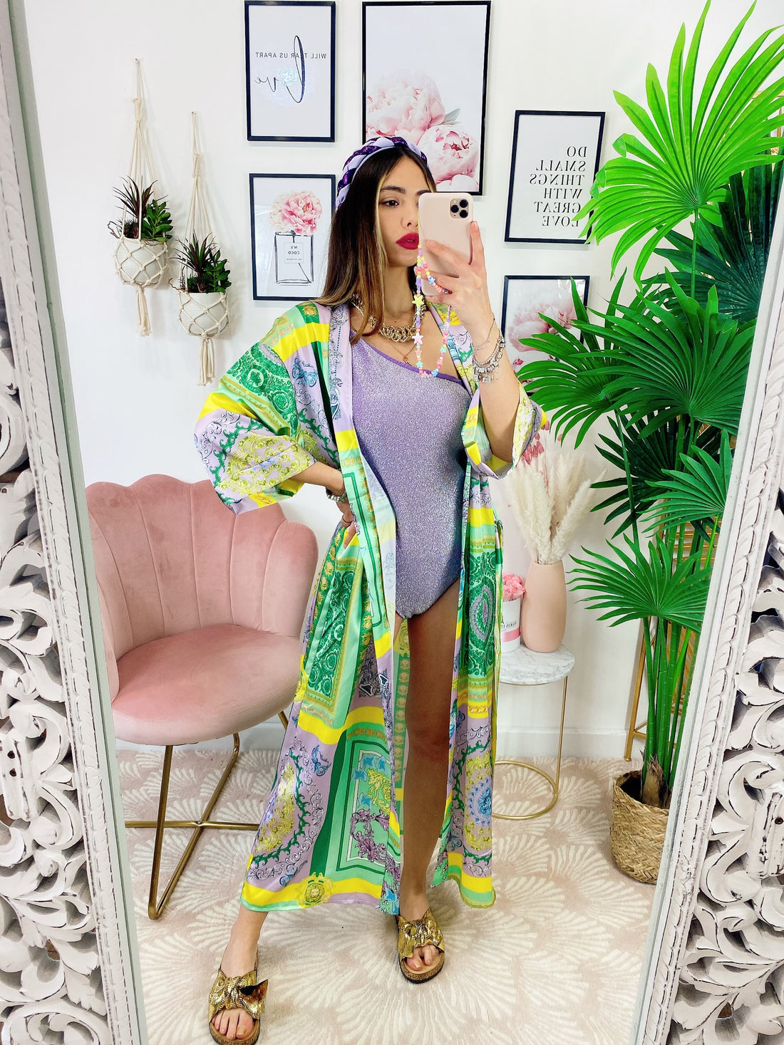 Kimono etnico verde lilla - R.a. Boutique 