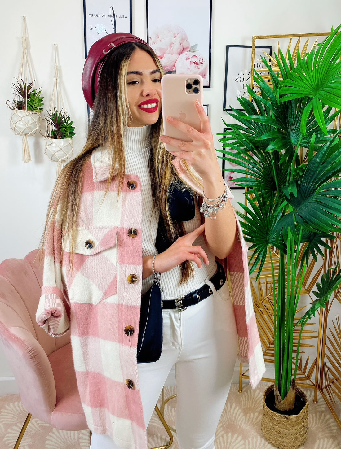 Giacca a quadri Rosa con tasche - R.a. Boutique 