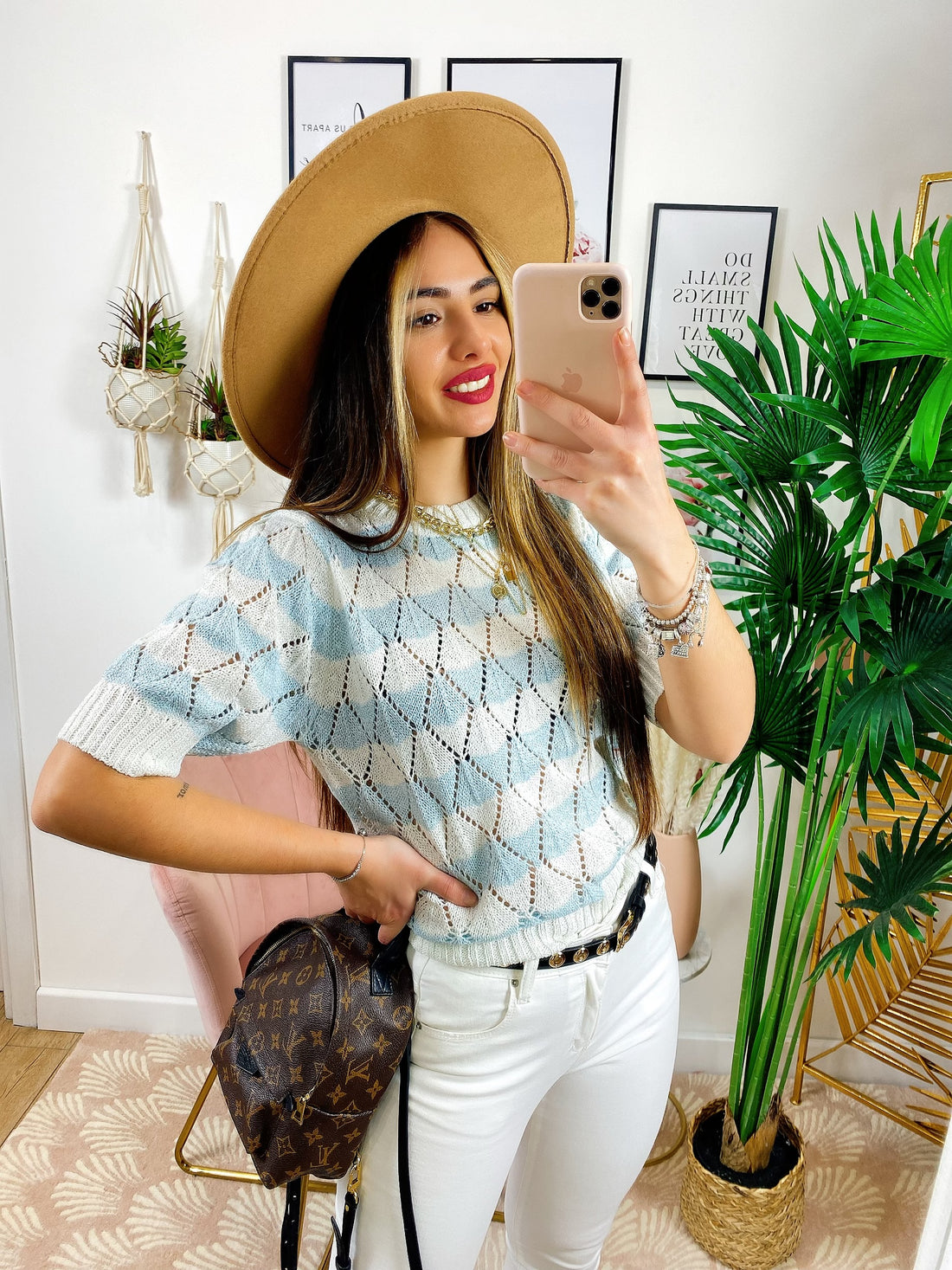 Maglioncino con ricami a righe Celeste - R.a. Boutique 