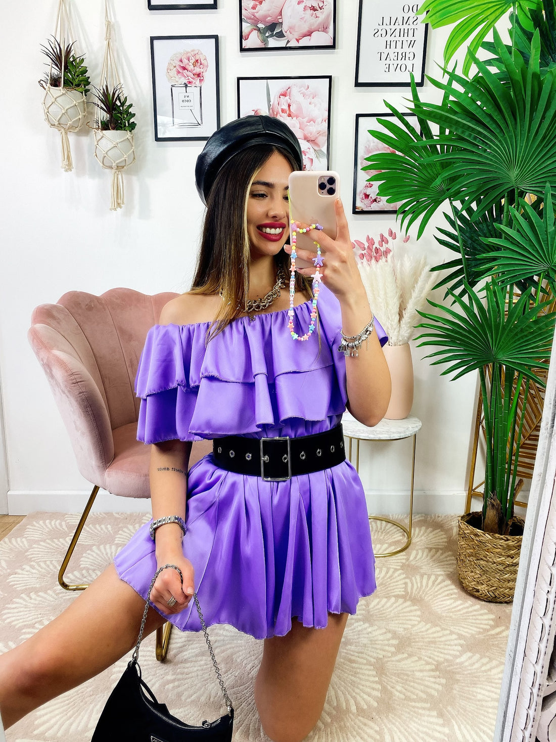 Tutina in raso con balza e scollo a barchetta - R.a. Boutique 