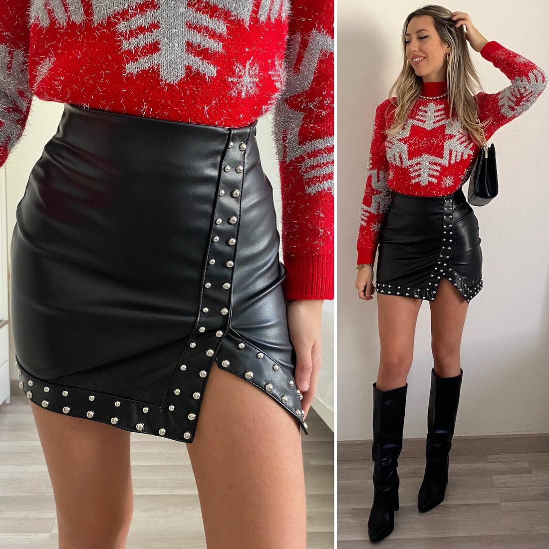 Gonna in ecopelle con borchie - R.a. Boutique 