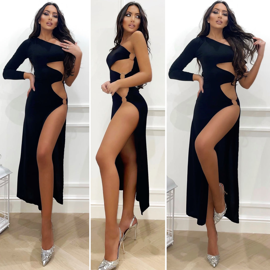 Abito nero con spacco e cerchi - R.a. Boutique 