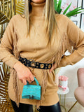 Abito in maglia con frange camel - R.a. Boutique 