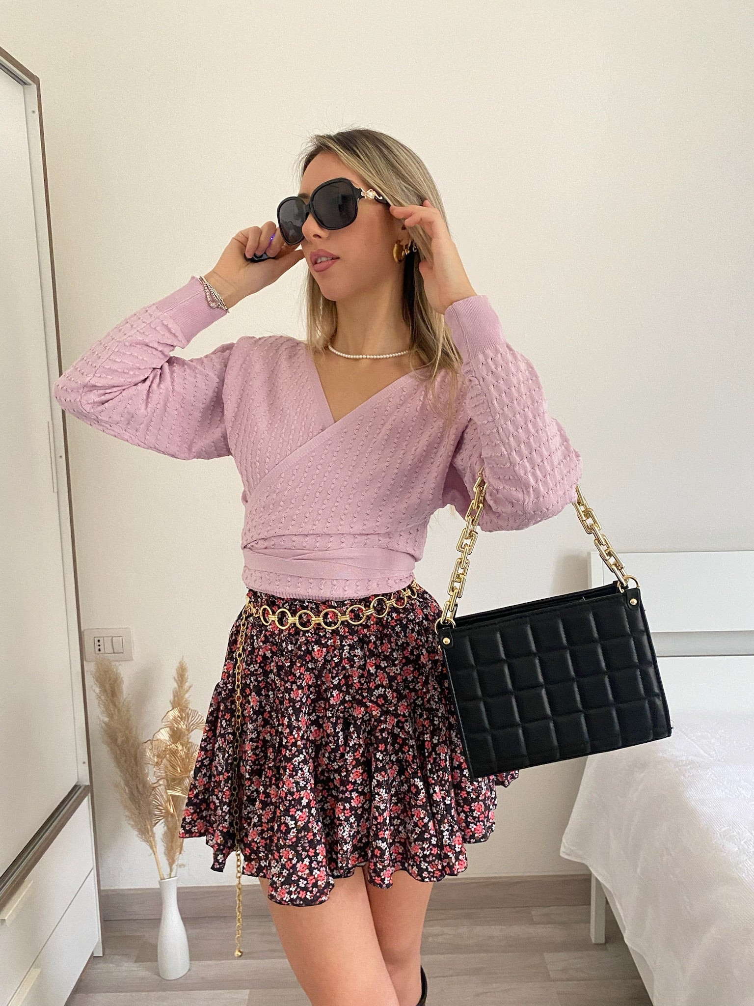 Gonna a ruota nera a fiorellini Rossi e bianchi - R.a. Boutique 