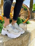 Sneakers Beige  con dettaglio pitonato - R.a. Boutique 