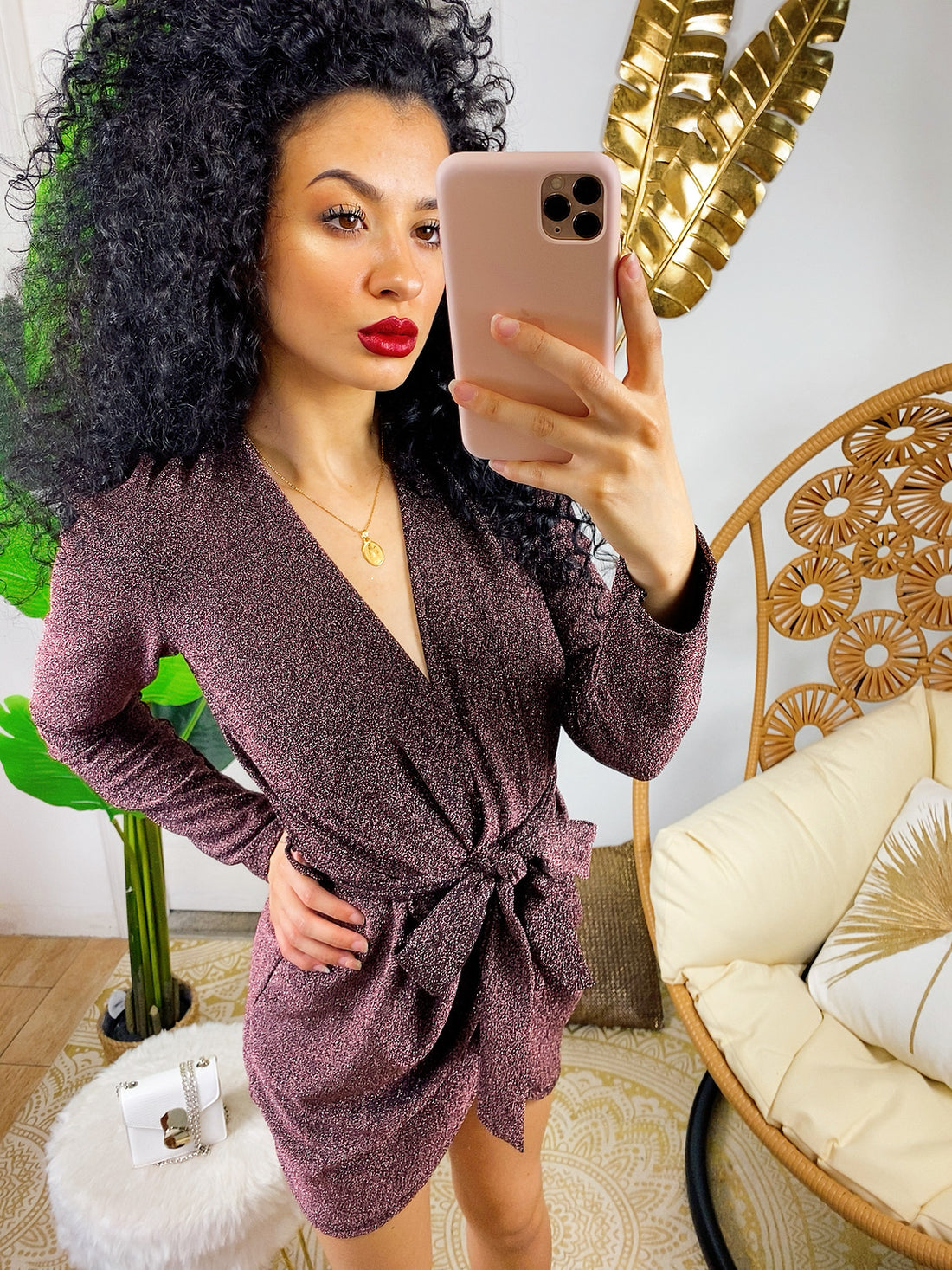 Abito corto glitter vinaccia - R.a. Boutique 