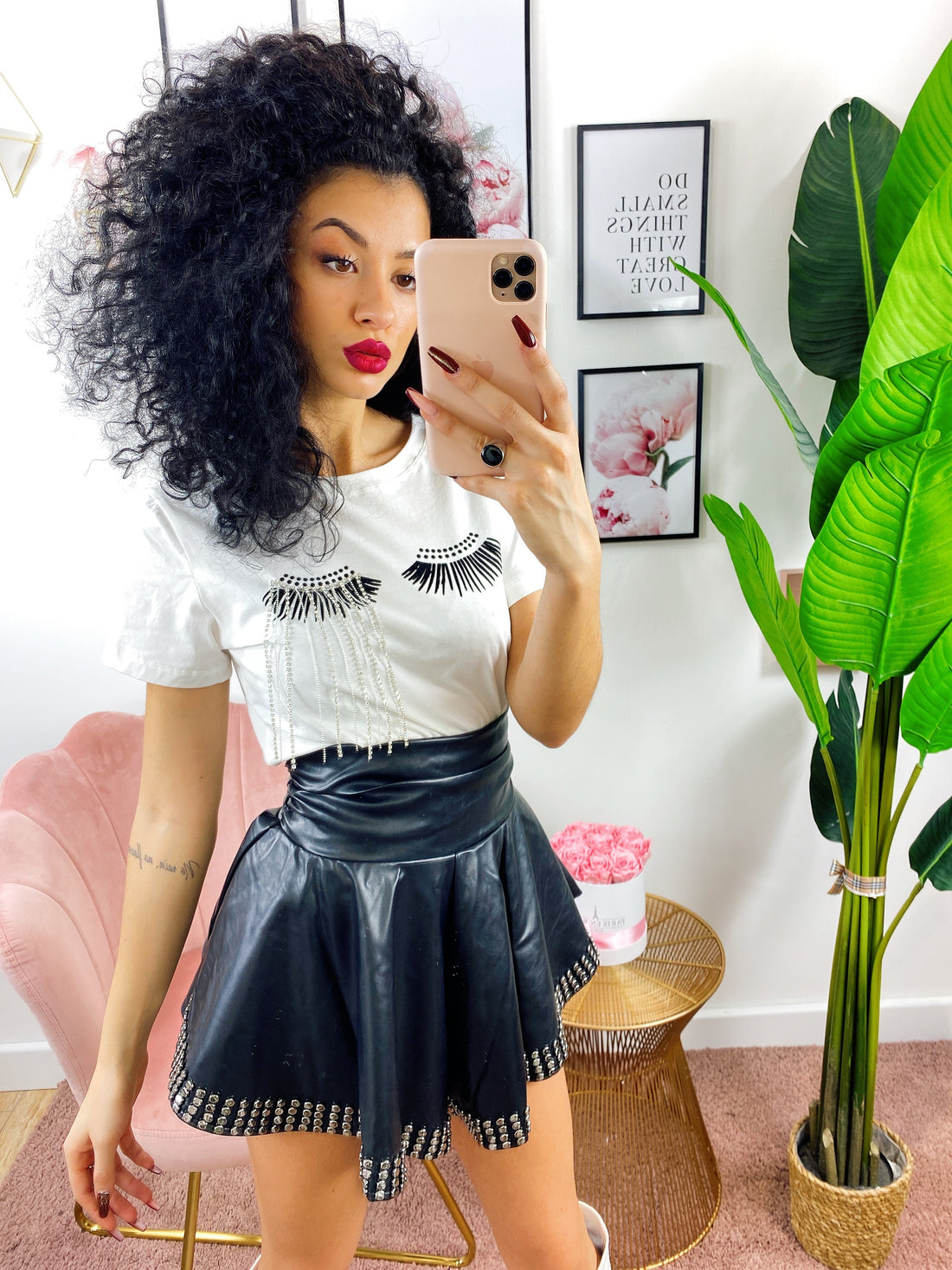 Short in ecopelle black con borchie - R.a. Boutique 