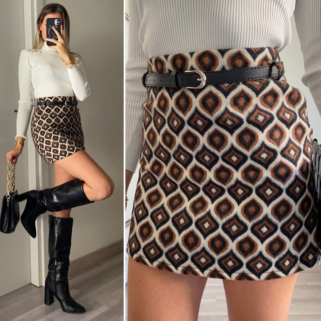 Gonna in tweed choco a rombi - R.a. Boutique 